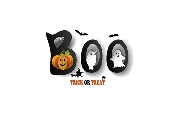 Paper Cut Trick Treat Meetcard Happy Halloween Vector Background — стоковий вектор