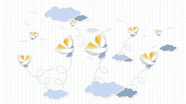 Повернутися Школи Плавучі Пташині Книги Небі Хмарами Векторний Фон Вектор Ліцензійні Стокові Ілюстрації