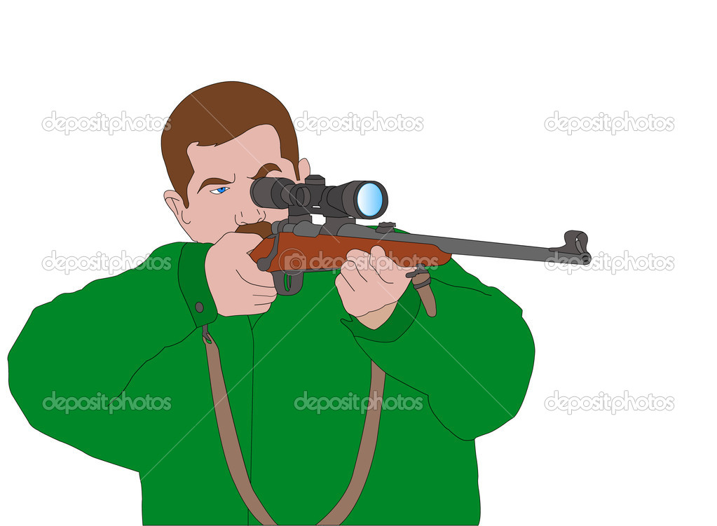 Hunter aiming with sniper rifle