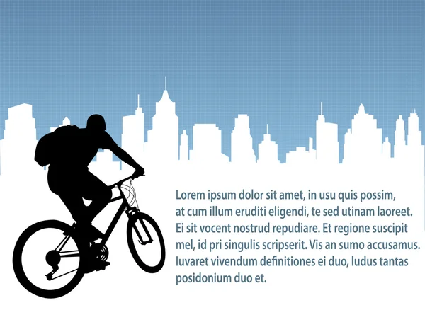 Bicycliste sur fond urbain abstrait — Image vectorielle