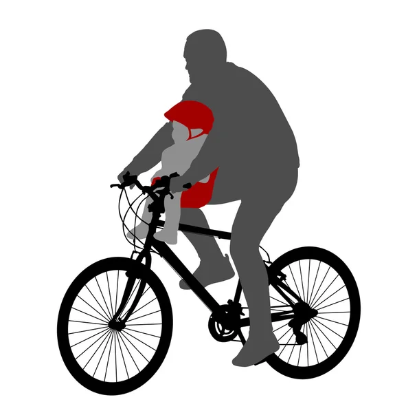 Cyklista s dítětem na kole židli — Stockový vektor