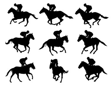 yarış atları ve jockeys silhouettes
