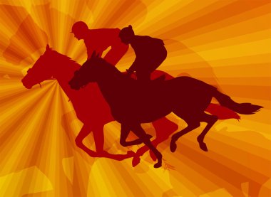 Jockeys riding horses on the abstract background