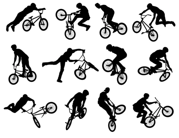 BMX stunt cyklist silhuetter — Stock vektor