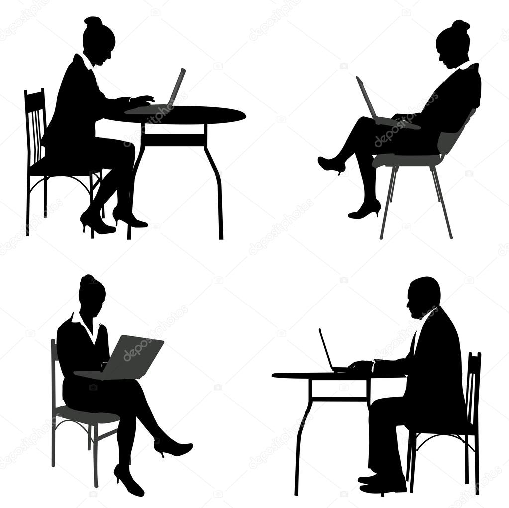 Business people working on their laptops silhouettes