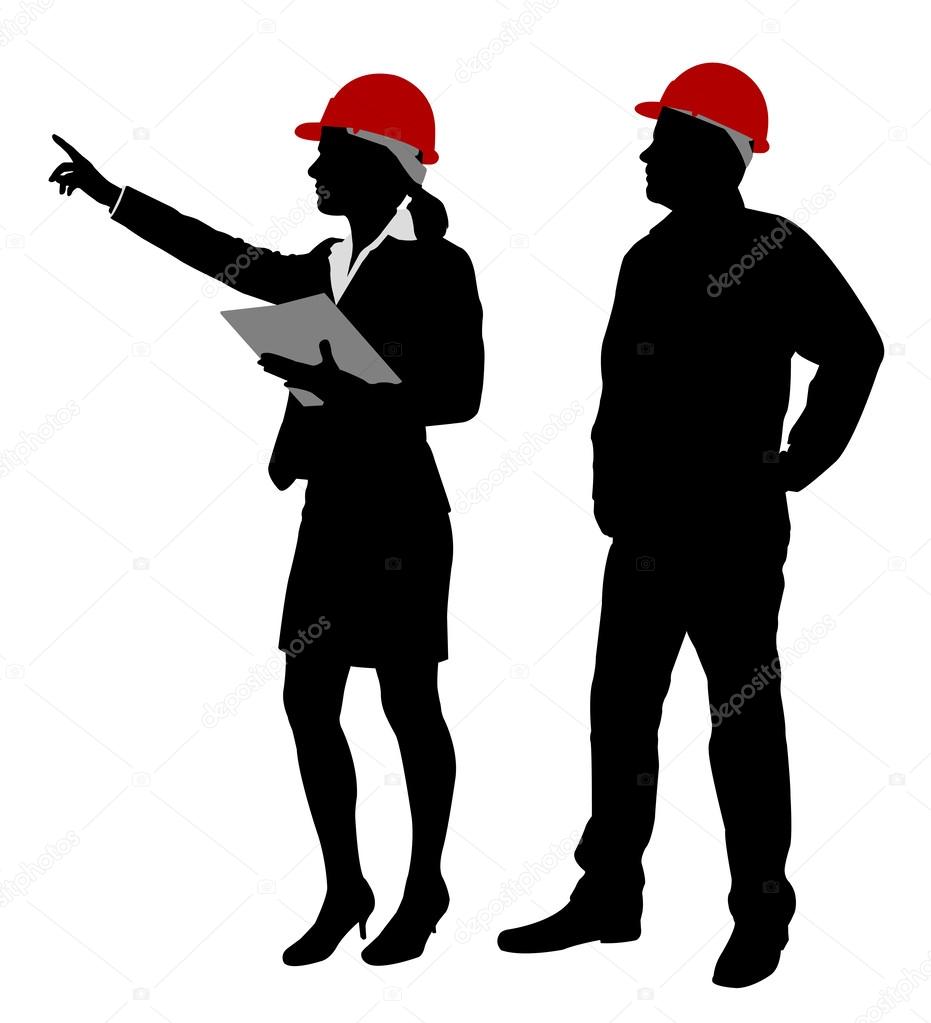 Engineer and foreman working silhouettes