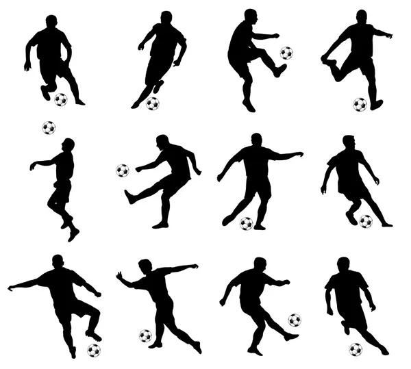 Silhouette giocatori di calcio — Vettoriale Stock