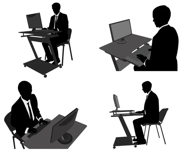 Hombre de negocios trabajando en su computadora — Vector de stock