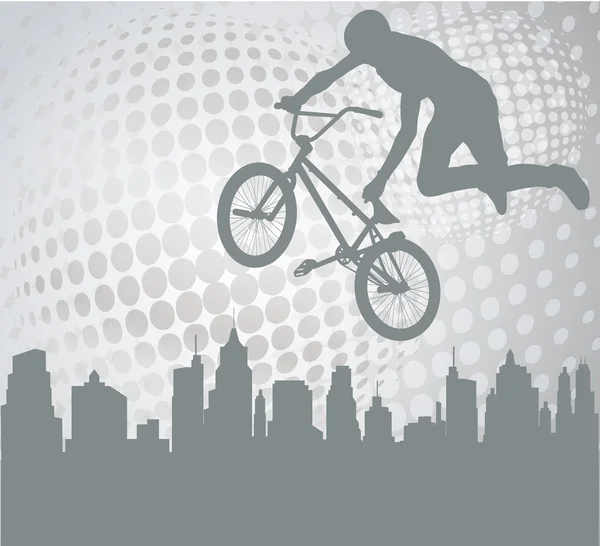 Bmx cyclist silhouette on the abstract background — Stock Vector