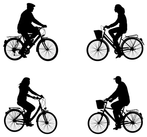 Ciudad ciclistas siluetas — Vector de stock