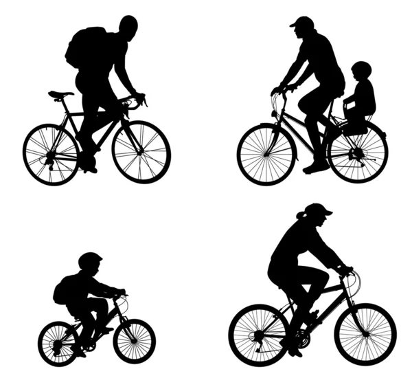 Siluetas de ciclistas recreativos — Vector de stock