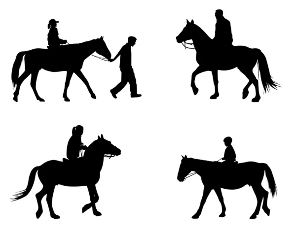 Cavalos de equitação silhuetas — Vetor de Stock