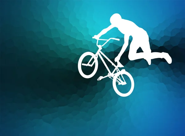 Bmx Fietssilhouet Blauwe Abstracte Achtergrond Vector — Stockvector