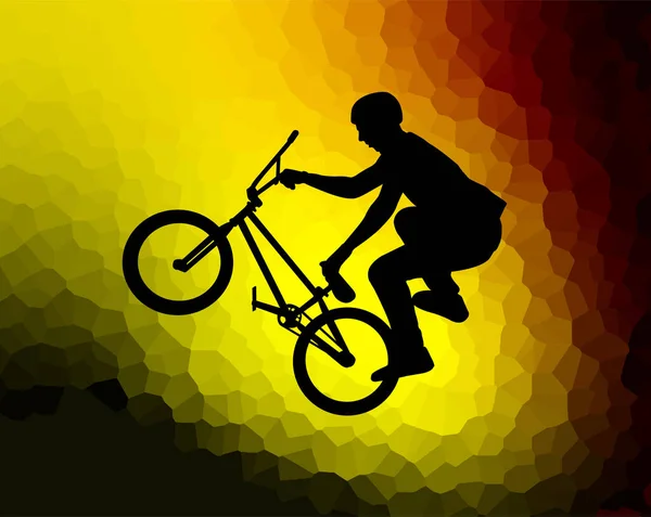 Bmx 자전거를 사람들은 추상적 배경에 실루엣을 넣는다 — 스톡 벡터