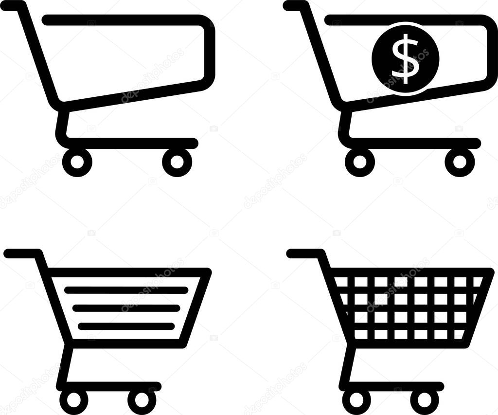 shopping cart icons - flat simple design - vector