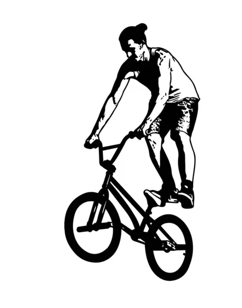 Bmx Bicyclist Performing Stunt Tricks Sketch Vector Artwork — Stock Vector