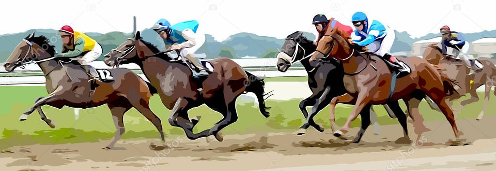 Horse race color illustration - vector artwork