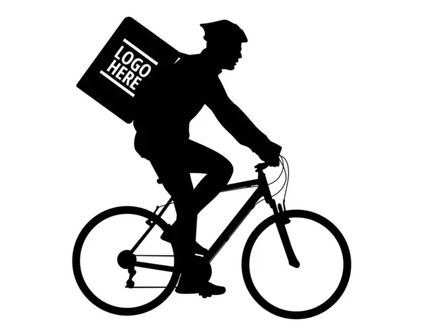Delivery Service Courier Riding Bicycle Silhouette Vector — Stockvektor