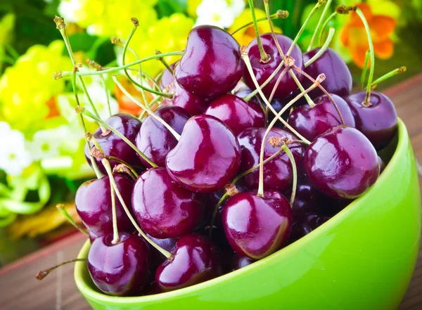 Sweet cherry fruits in colorful bowl — Stock Photo, Image