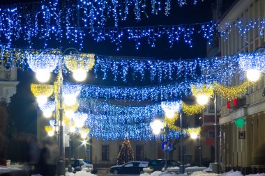 Şehir süslenmiş Noel aydınlatma, rzeszow, Polonya