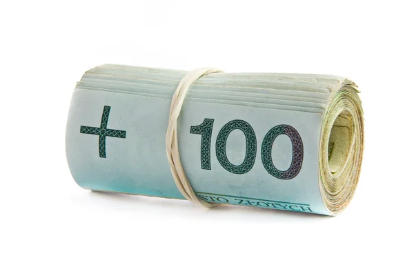 Roll of polish one hundred banknotes — Stock Photo, Image