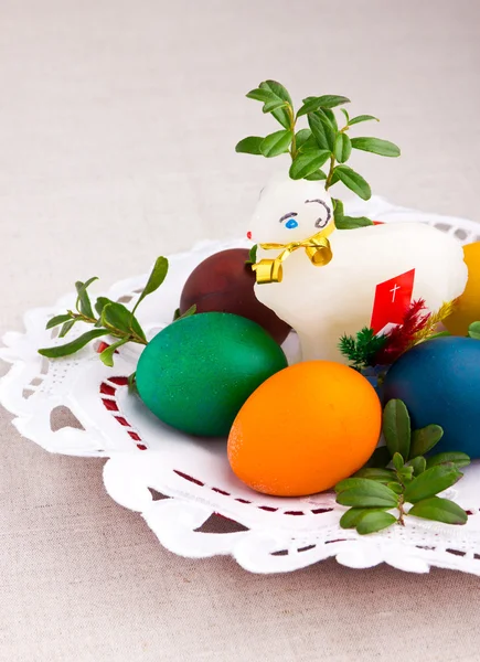 Húsvéti tojás és a bárány dekoráció — Stock Fotó