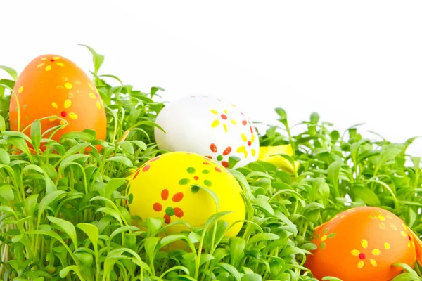 Los huevos decorativos de Pascua en la hierba —  Fotos de Stock