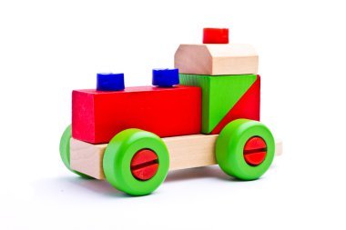 renkli ahşap oyuncak tren izole üzerinde beyaz arka plan