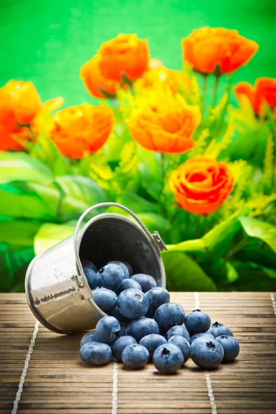 Lahodné ovocné plody v kovových malé vědro — Stock fotografie