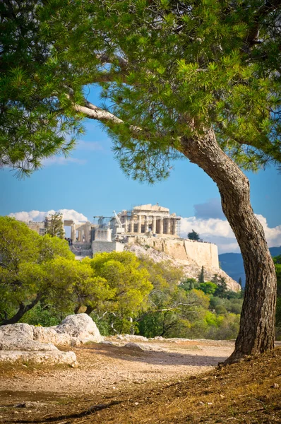 Vacker utsikt över antika Akropolis, Aten, Grekland — Stockfoto