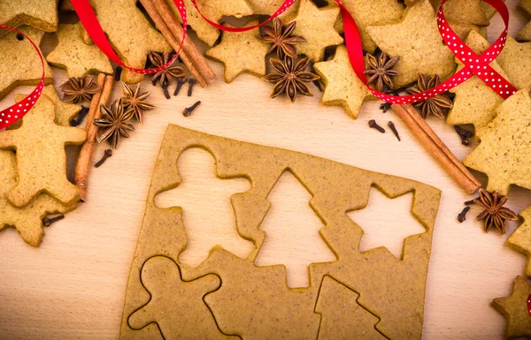 Baking ingredients for Christmas cookies and gingerbread — Stock Photo, Image