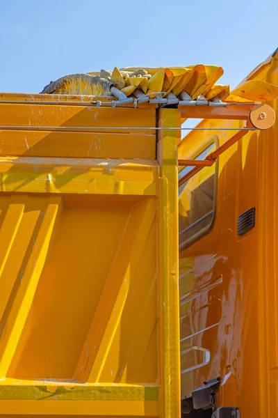 Yellow Tipper Truck Top Cover Pvc Curtain System — Stock Photo, Image