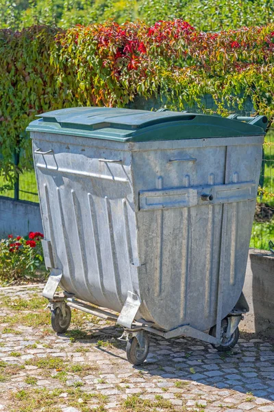 Bin Recipiente Com Rodas Com Tampa Verde Jardim — Fotografia de Stock