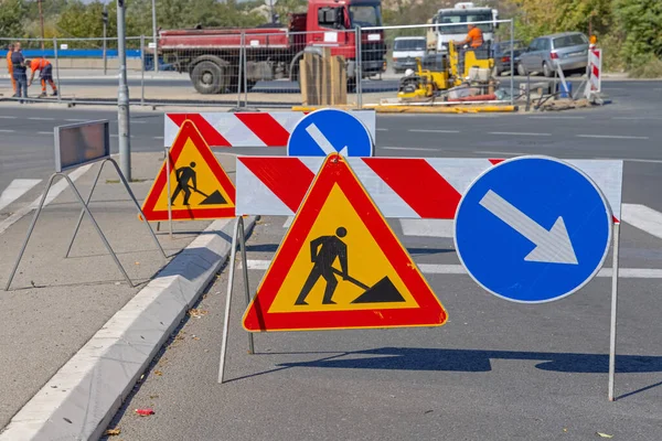 Road Works Direction Arrow Street Construction Site — Stock Photo, Image
