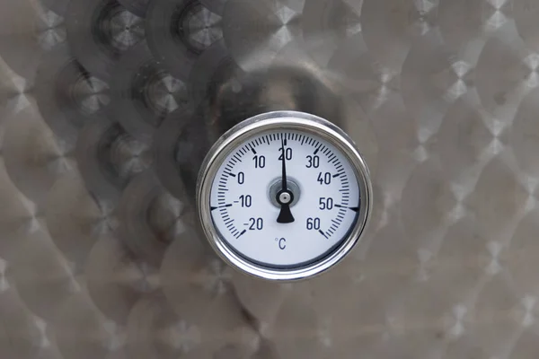 Thermometer Gauge Stainless Steel Reservoir Tank — Stock Photo, Image