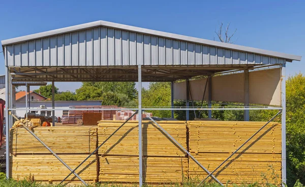 Plank Wood Storage Construction Material Warehouse Building — Stock Photo, Image