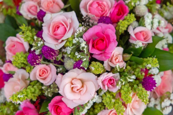 Mooie Roze Rozen Boeket Natuurlijke Bloemen Arrangement — Stockfoto