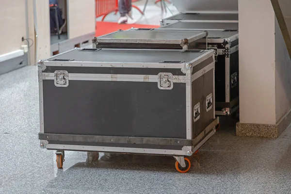 Caixas Fortes Para Transporte Equipamentos Com Rodas — Fotografia de Stock