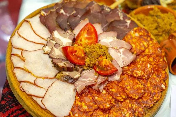 Deli Carne Comida Tradicional Serbia Servida Buffet — Foto de Stock