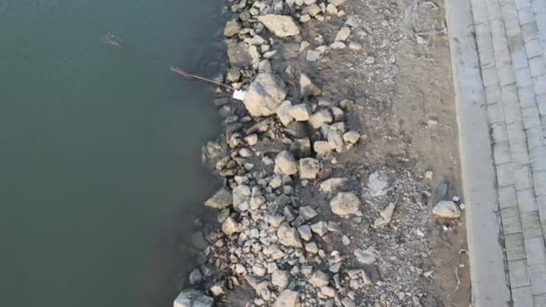 Nível Água Maré Baixa Rio Sava Belgrado — Vídeo de Stock