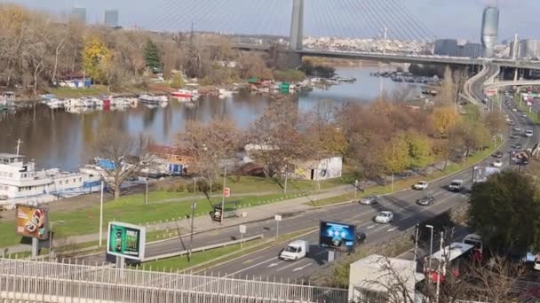 Belgrade Serbie Novembre 2021 Nouveau Pont Câble Suspendu Moderne Ada — Video