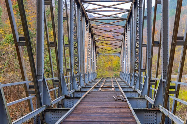 Old Blue Steel Beams Bridge Abandoned Railroad Serbia — Stock Photo, Image