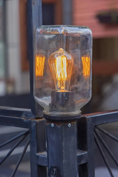 Retro Style Lightbulb Lamp Square Glass Jar — Stock Photo, Image