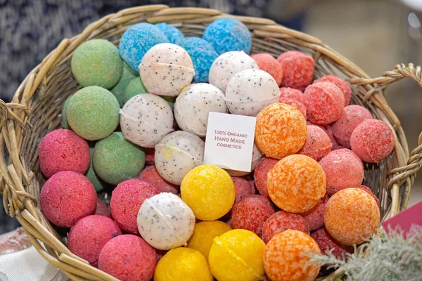 Bolas Banho Cosméticos Naturais Artesanais Orgânicos Cesta — Fotografia de Stock