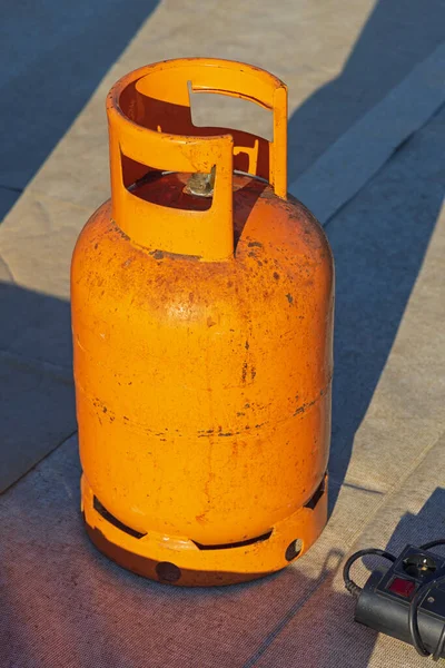 Egy Használt Narancssárga Propán Gázpalack Régi Típus — Stock Fotó