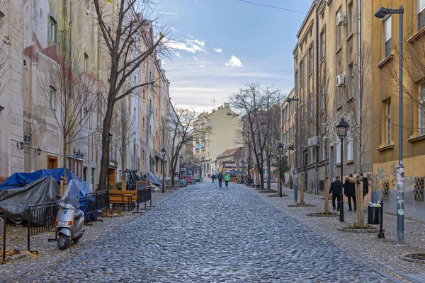 Belgrade Serbia November 2021 Few People Walking Skadarska Cobblestone Street — 图库照片