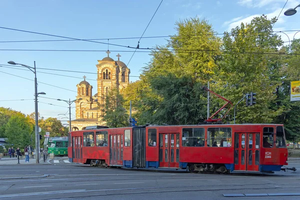 Belgrade Serbia October 2021 Old Red Tram Public Transport Front — ストック写真
