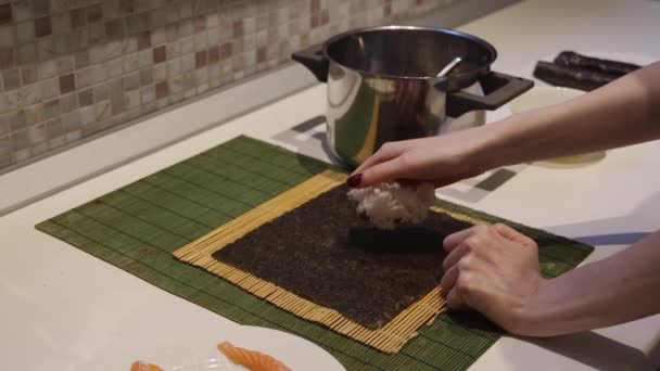 Házi Készítésű Sushi Rice Hagyományos Japán Konyha — Stock videók