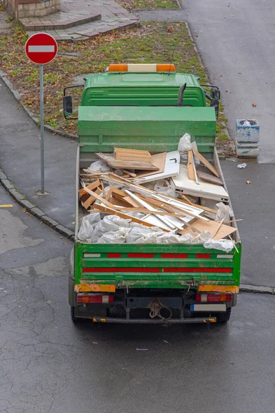 Construction Site Debris Loaded Tipper Truck Transport — стоковое фото