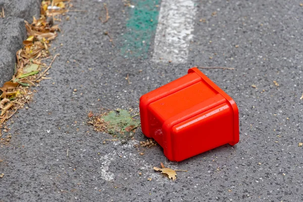 Red Plastic Box Discarded Street Litter — Stockfoto
